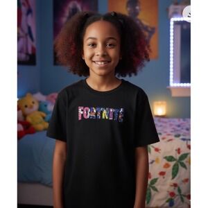 Fortnite T Shirt Youth Large Black Graphic Print Short Sleeve‎ Gaming Tee